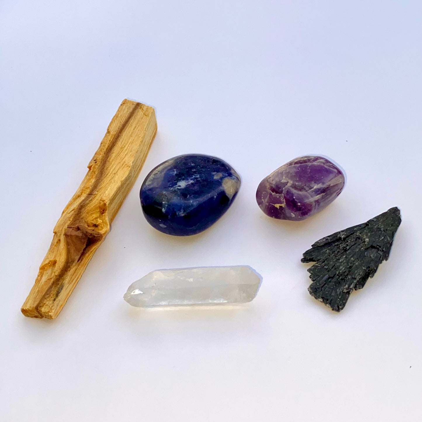 Crystal Kit for Intuition | Black Kyanite, Quartz, Amethyst, Sodalite, Palo Santo Stick