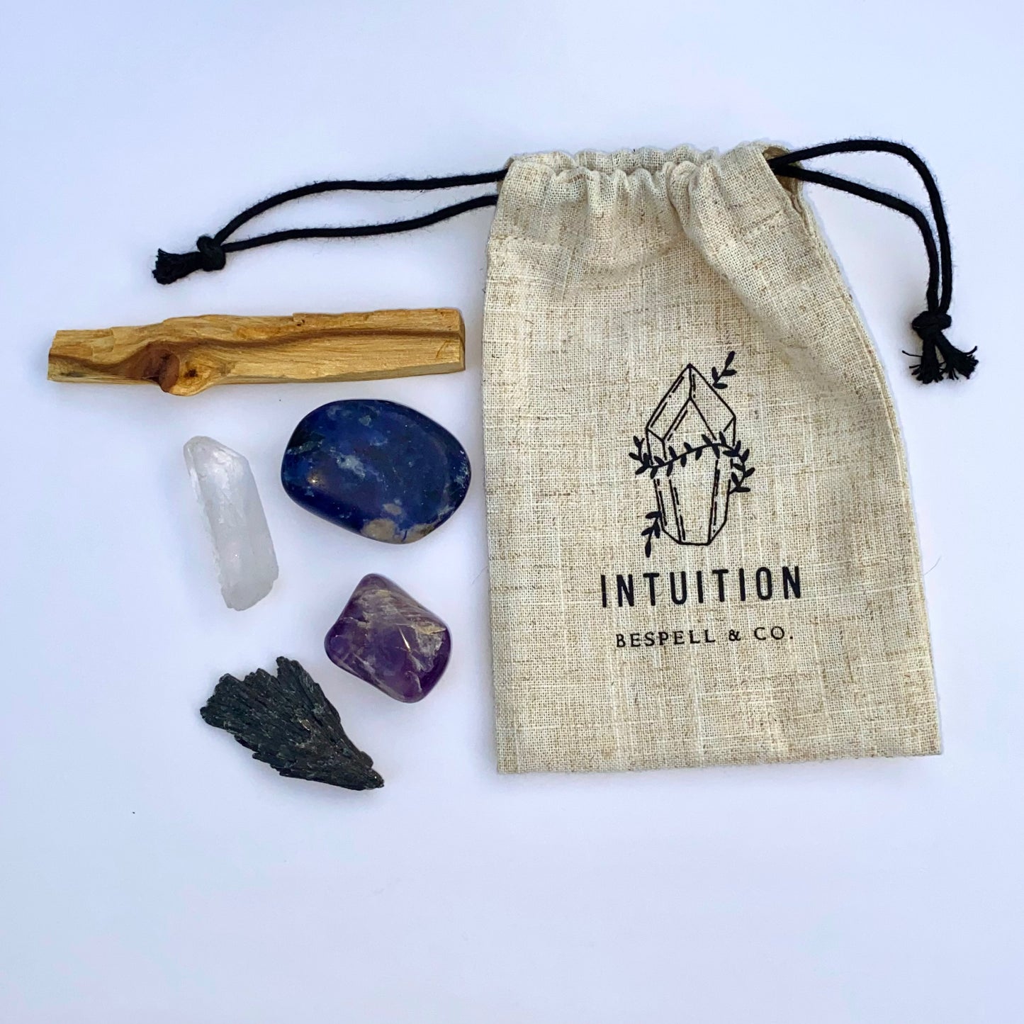 Crystal Kit for Intuition | Black Kyanite, Quartz, Amethyst, Sodalite, Palo Santo Stick