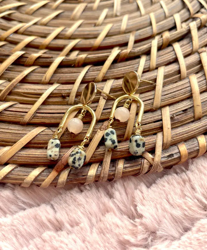 Jewelry | Earrings | Peach Chalcedony + Dalmatian Jasper