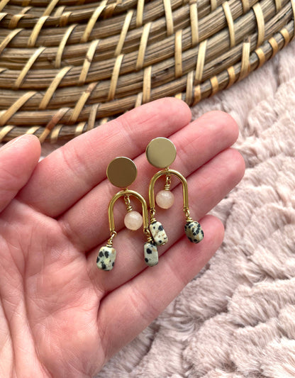 Jewelry | Earrings | Peach Chalcedony + Dalmatian Jasper