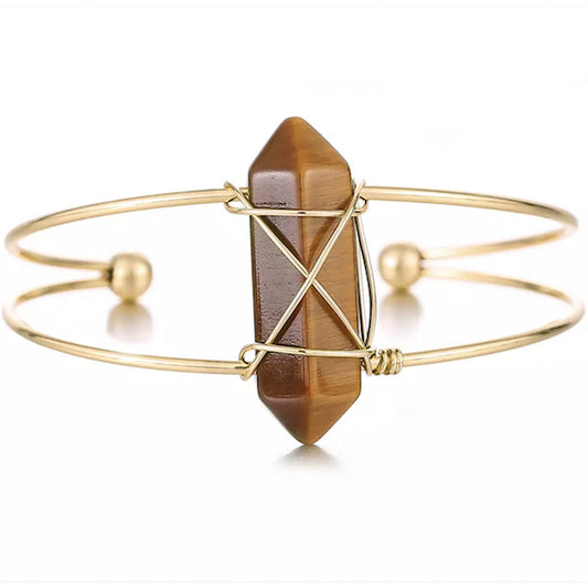 Jewelry | Bangle Cuff | Tiger's Eye Obelisk Gemstone Gold Bangle Cuff Bracelet